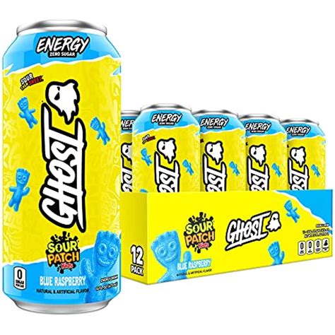 GHOST Sugar-Free Energy Drink, SOUR PATCH KIDS Blue Raspberry, 16 oz ...