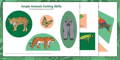 Jungle-Themed Cutting Skills Worksheets (teacher made)