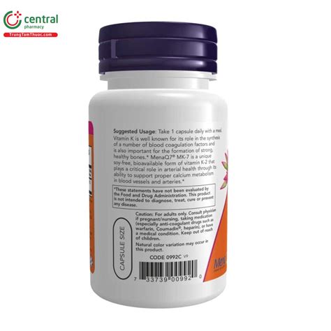 Now Mk7 Vitamin K2 100mcg tăng cường sức khỏe tim mạch và xương khớp