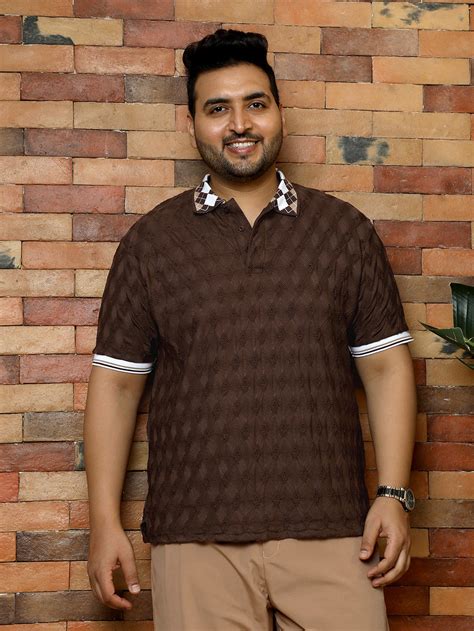 Instafab Plus Men's Chocolate Brown Block Argyle-Knit Polo T-Shirt