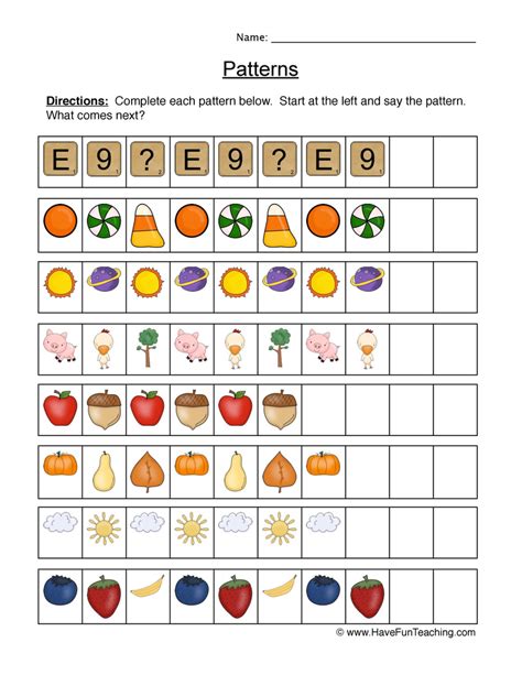 Image result for Types of Patterns Worksheet