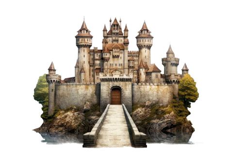 Medieval Castle with Bridge, Isolated on a Transparent Background, Png ...