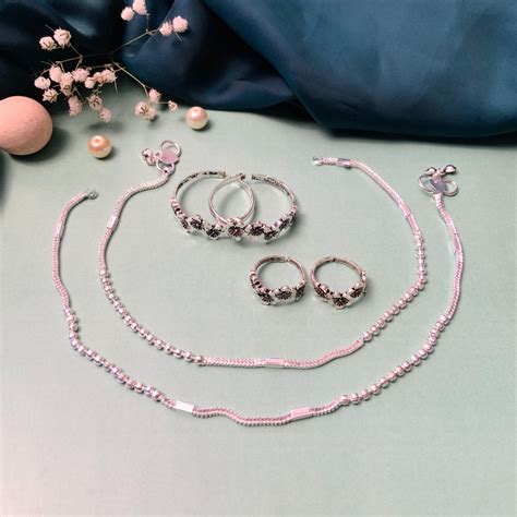 Charming Silver Oxidised Anklet & Toe Rings Combo - Abdesignsjewellery