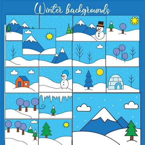 Winter Backgrounds Clipart | Simple Snow Scenes for Worksheets ...
