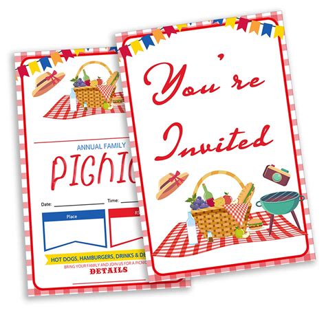 20 Pack Company Picnic Flyer Invitations with Envelopes Family Picnic ...