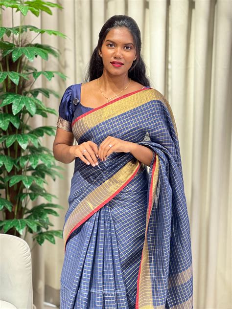 Check Weaved Semi Linen Saree | EVA101 – Aham Designer Boutique
