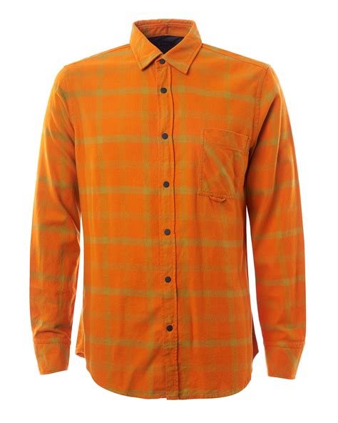 Orange Plaid Shirt Men