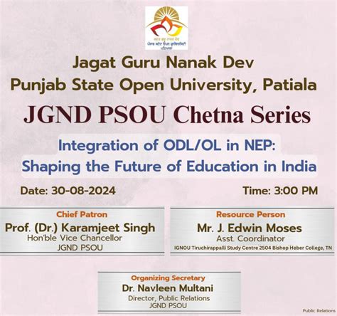 Latest @ PSOU | Jagat Guru Nanak Dev Punjab State Open University, Patiala