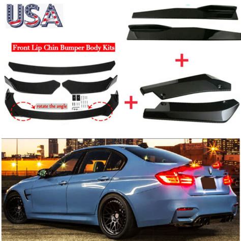 Buy 8 Pcs Glossy Black Car Front Bumper Lip Spoiler Body Kits Side ...