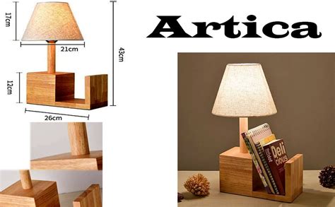 Buy Artica Book Shelf Table Lamp with Fabric Shade Bedside Wooden Desk ...