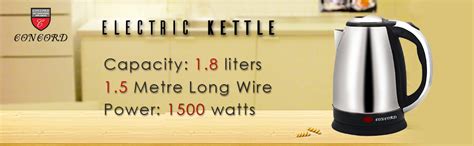Concord Electric Kettle, 1500W Large size 1.8 Litre Stainless Steel ...