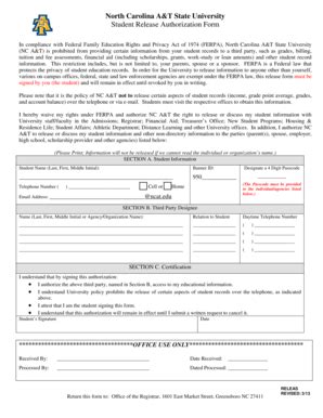 Fillable Online ncat Student Release Authorization Form - ncat Fax ...