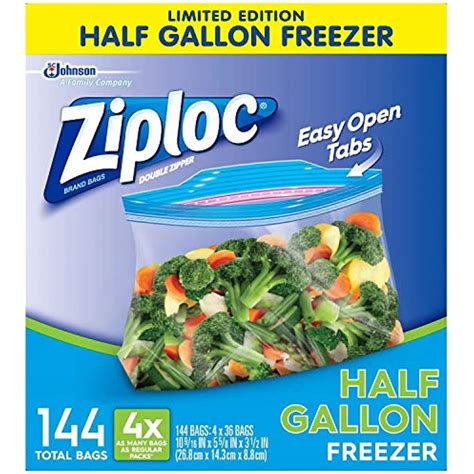 Ziploc Sealable Freezer Bags, 1/2 Gallon, 144 Count (Pack of 36 ...