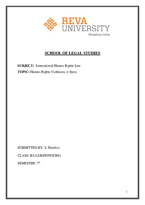 IHRL Assignment - SCHOOL OF LEGAL STUDIES SUBJECT: International Human ...