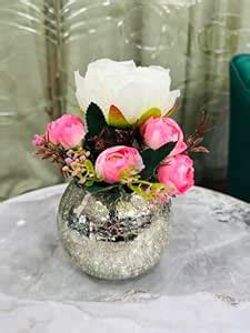 Buy BS AMOR Fancy Artificial Faux Flower with Crackled Glass Vase ...