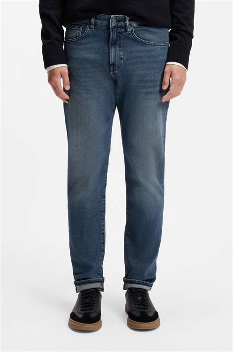 BOSS - Maine Regular-fit jeans in mid-blue comfort-stretch denim - Blue