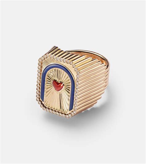 Heart Mini Scap 18kt gold ring with diamonds in gold - Marie Lichtenberg | Mytheresa