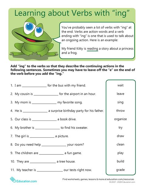 Verbs-ending-ing - Learning about Verbs with “ing” Add “ing” to the ...
