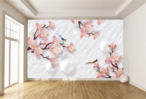 T9189 Wallpaper 3D Flowers and birds