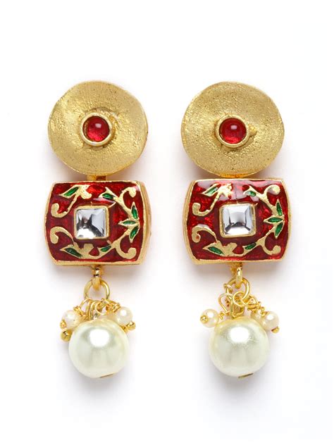 Karatcart Red Meena Pearl Beaded Choker Necklace Set