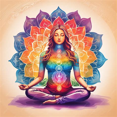 Premium Photo | Colorful Chakra Yoga Illustration Woman in Lotus Pose