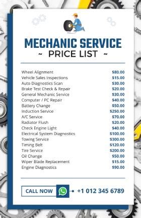 Image result for Service Menu Chart