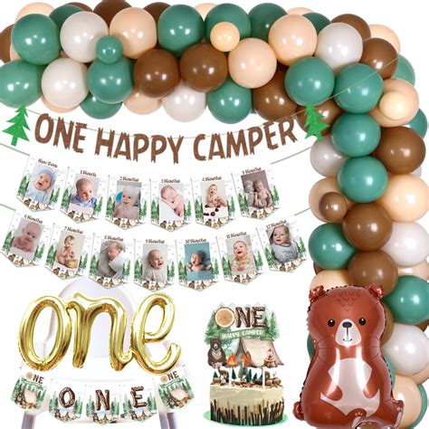 Buy One Happy Camper Birthday Decorations for Kids Green Balloon ...