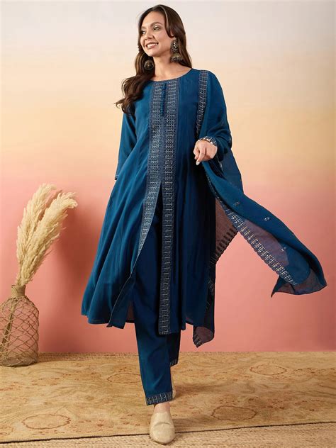 ⚡️Buy Tantalizing Blue Embroidered Silk Function Wear Pant Suit With ...