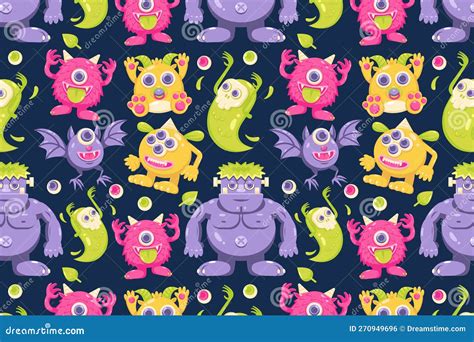 Cute Monsters. Patterns of Zombies, Bats, Demons and Ghosts Stock ...