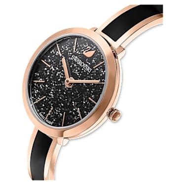 Crystalline delight watch, Swiss Made, Metal bracelet, Black, Rose gold ...