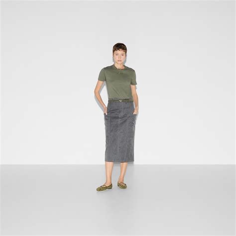 Embroidered cotton jersey T-shirt in dark green | GUCCI® US