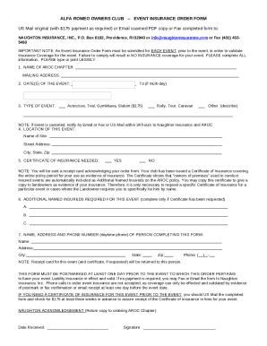 EVENT INSURANCE ORDER .doc Doc Template | pdfFiller