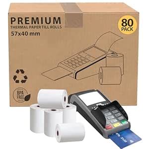 iSOUL 57 x 40mm Till roll, Card Machine Paper Rolls, 80-Pack POS, PDQ ...