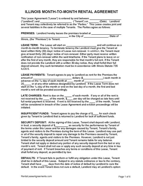 Free Illinois Month to Month Rental Agreement | PDF - MS Word