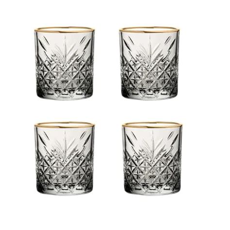 Whiskey Glass Combo - Gold Rim Crystal Whiskey Glasses Set of 4 pcs ...
