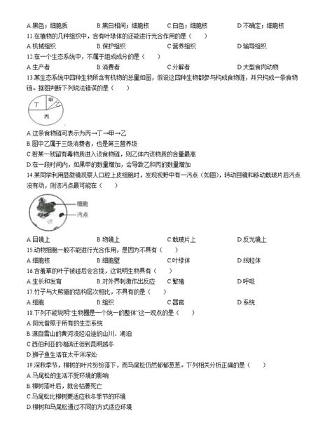 江西省赣州市寻乌县2022-2023学年七年级上学期期末生物试题（含答案）-教习网|试卷下载