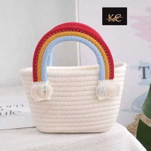 KRIDHA CRAFTS White Hand-held Bag Cute Rainbow Jute Cotton Sling Bag ...