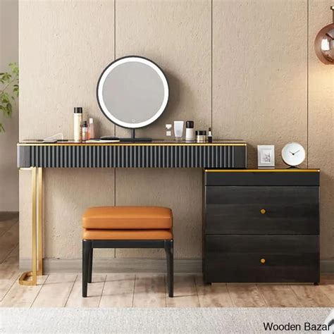 Ivion Vanity Dressing Table with Lighted mirror and stool | Wooden Bazar