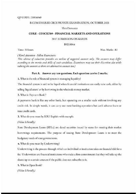 Financil market - It is a question paper - Financial Market operations ...