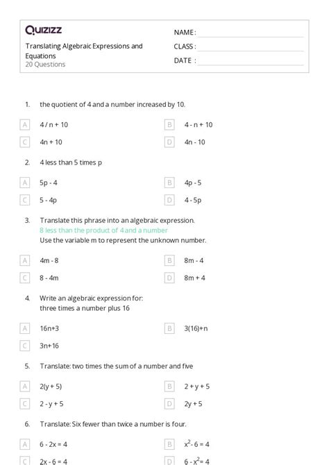 50+ Expressions and Equations worksheets for 9th Class on Quizizz ...