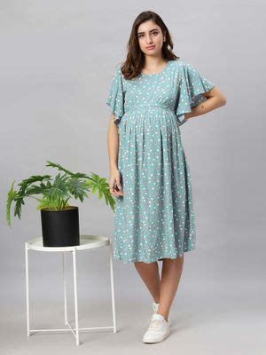 Buy Mamma's Maternity Arctic Blue Floral Rayon Maternity Feeding Dress ...