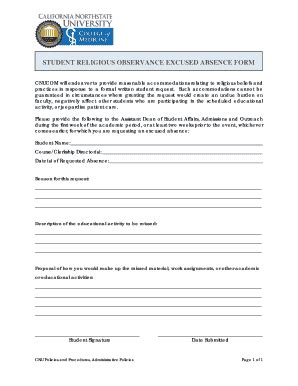 Fillable Online STUDENT RELIGIOUS OBSERVANCE EXCUSED ABSENCE FORM Fax ...