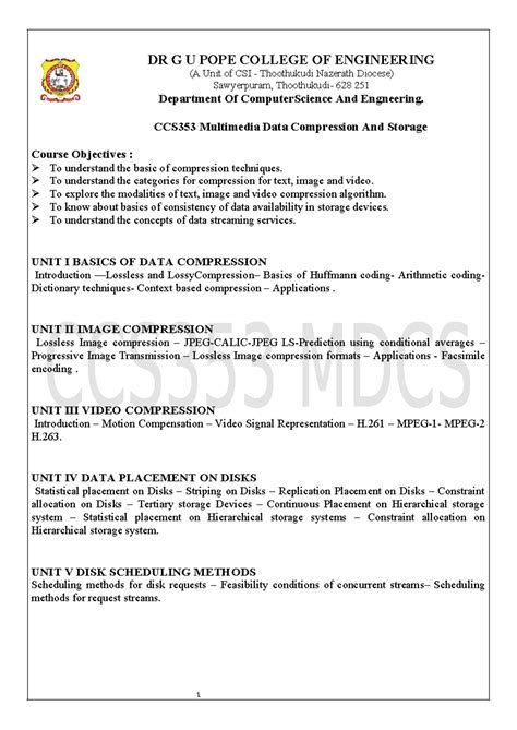 CCS353 Multimedia Data Compression & Storage Study Notes - Studocu