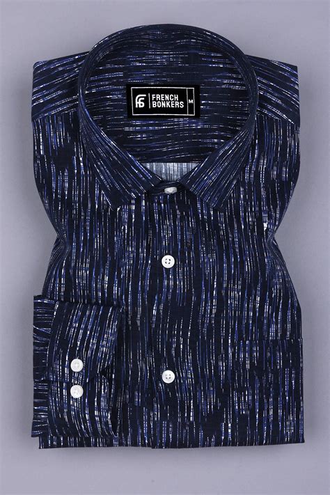 Navy Blue with Blue & White Print Shirt