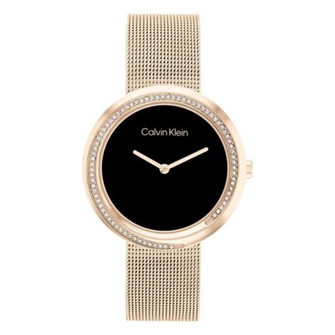 Buy Calvin Klein Twisted Bezel Quartz Black Crystal Round Dial Womens ...