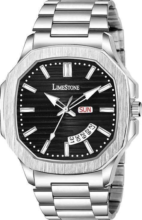 Buy LOIS CARON Trending Day & Date OTUS Series Square Green Dial Silver ...