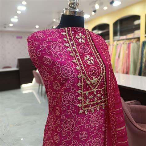 Set 27-17th Oct - Magenta Pink Bandhani Suit - Gota & Mirron ...