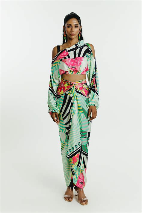 Green Print Wrap Skirt Co-ord Set – pH Projecct