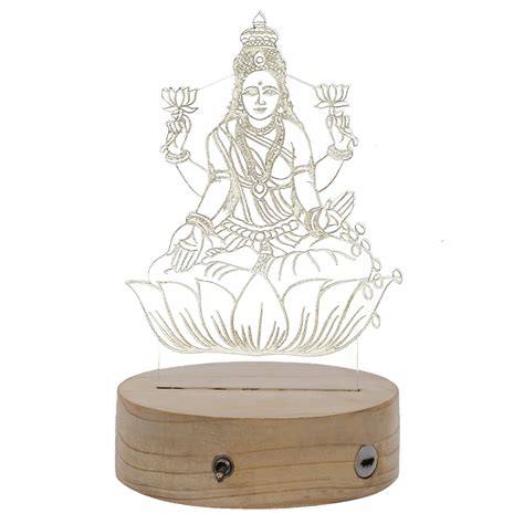 Goddess Laxmi Design Carved on Acrylic & Wood Base Night Lamp – eCraftIndia