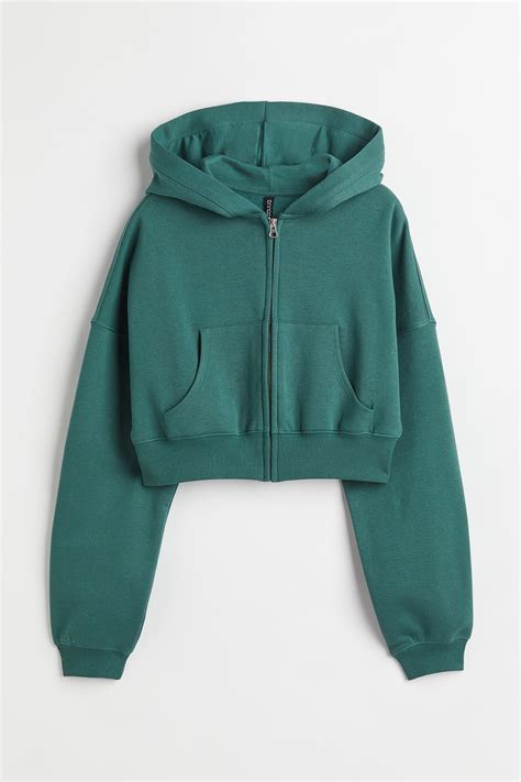 Cropped zip-through hoodie - Green - Ladies | H&M IN